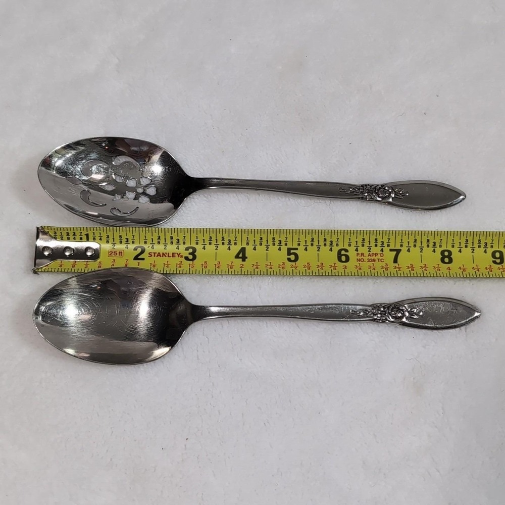Oneida SPRING ROSE Betty Crocker Serving Spoons Stainless Flatware 1987 8" Vtg - Picture 7 of 7